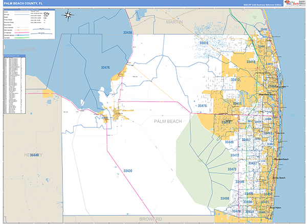Palm Beach County, FL Zip Code Wall Map